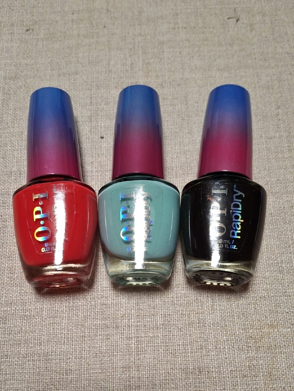 3 New OPI Nail Polish Set - Red, Mint, Black Rapidry